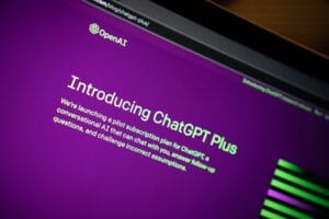 A computer screen showing OpenAI's announcement of ChatGPT Plus, a subscription plan for enhanced access to conversational AI tools.