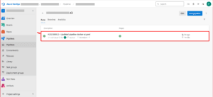 Azure DevOps CI pipeline run showing successful execution of pipeline-docker-ui.yaml with green status icons for all stages.