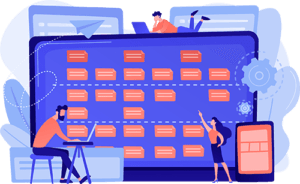 Lean software development process visualized with team collaboration, task boards, and simplified workflows to reduce waste and improve speed.